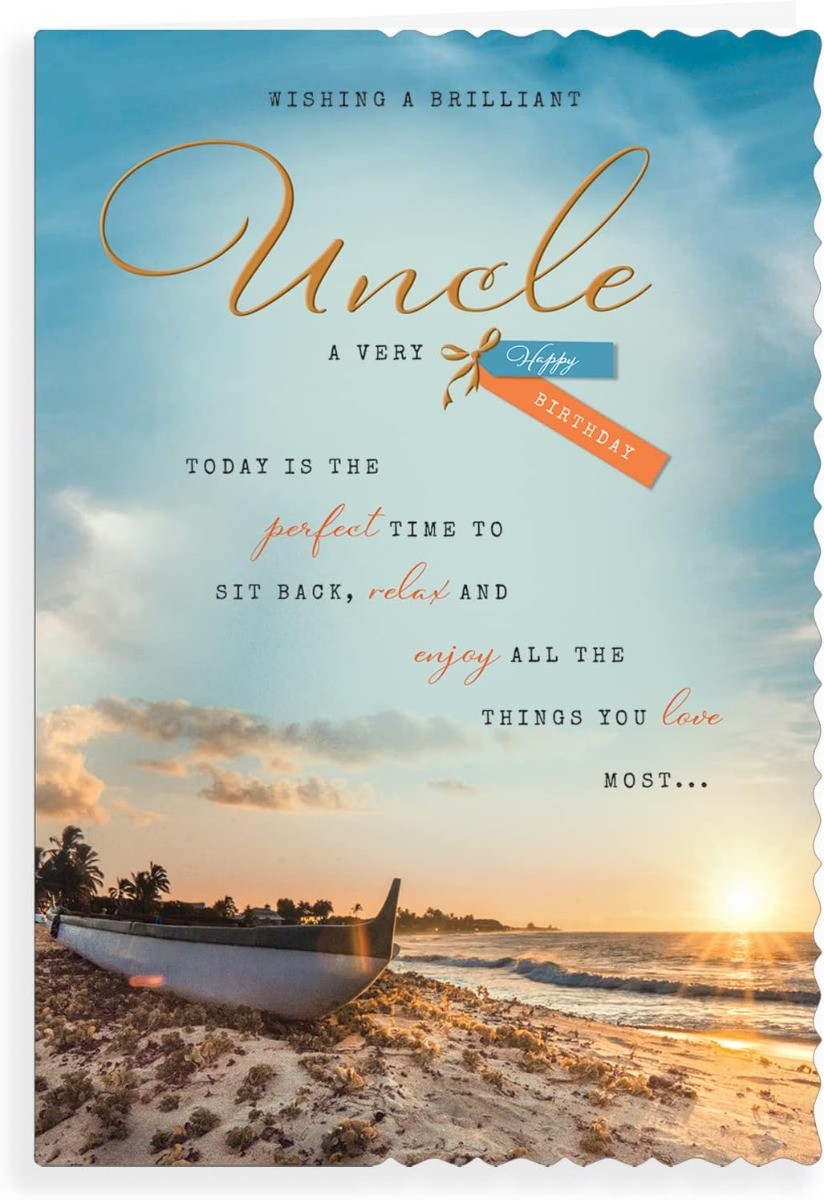 Uncle Birthday Card. Beach Scene. 23x15cm