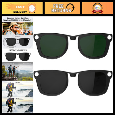 2Pcs Polarized Clip-On Sunglasses for Wayfarer Meta, Fits RW4006/RW4012 50-22