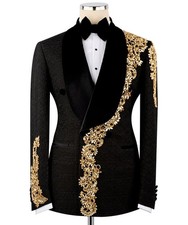 Lace Dress Suits for Men Slim Fit Wedding Tuxedos Shawl Lapel Beads Appliques
