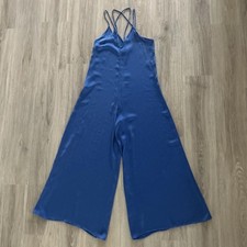 ZARA Blue Satin Wide Leg Jumpsuit Size S NWT Criss Cross Straps Party Jumpsuit
