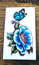 Blue Rose Butterfly Temporary Tattoo Waterproof 4 Inch Floral Nature Design