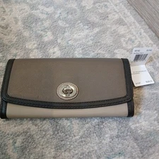 Coach Legacy Wallet Colorblock slim Envelope Black Trim Taupe Tan  Leather NEW