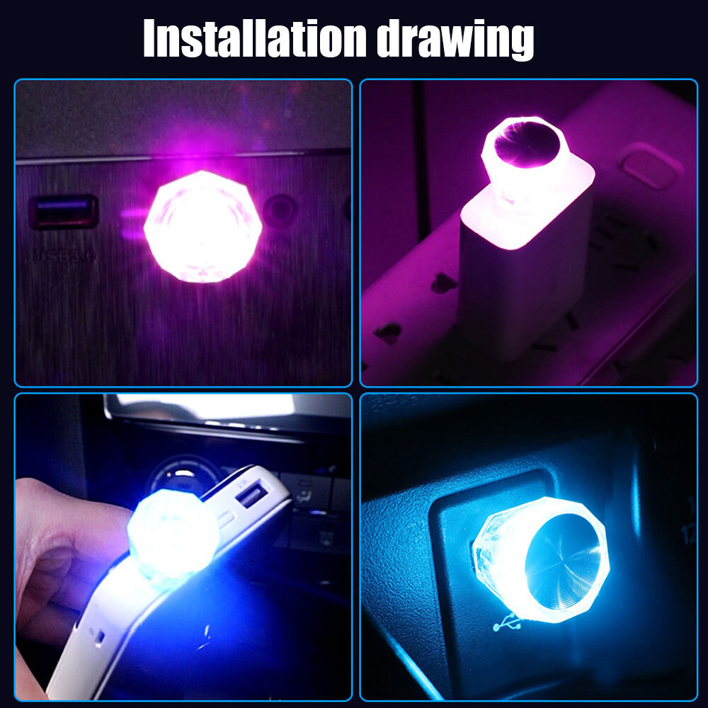 1PC USB LED Mini Car Light Neon Atmosphere Ambient Bright Lamp Light