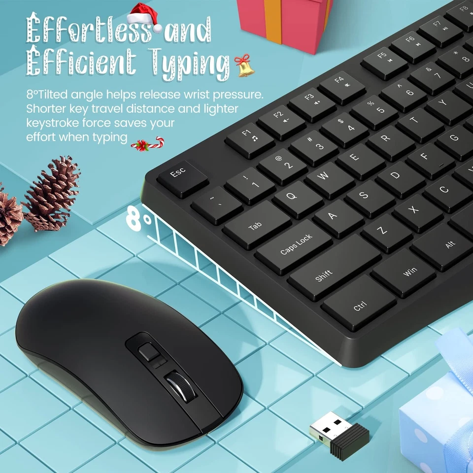 Wireless Keyboard and Mouse Combo, Lovaky 2.4G Full-Sized Ergonomic Keyboard ... - Image 2 of 4