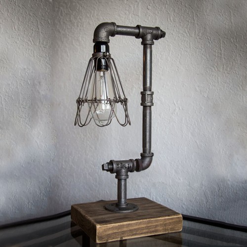 Vintage Retro Industrial Iron Pipe Lamp Adjustable Desk Table Light Cage Set - Picture 2 of 8