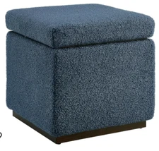 18" Lucinda Transitional Square Wood & Boucle Upholstered Storage Ottoman Dark