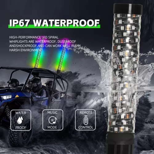 Antena de luz LED espiral de látigo de grasa de 2 pies persecución RGB para Can-am X3 RZR UTV ATV Jeep - Imagen 6 de 15