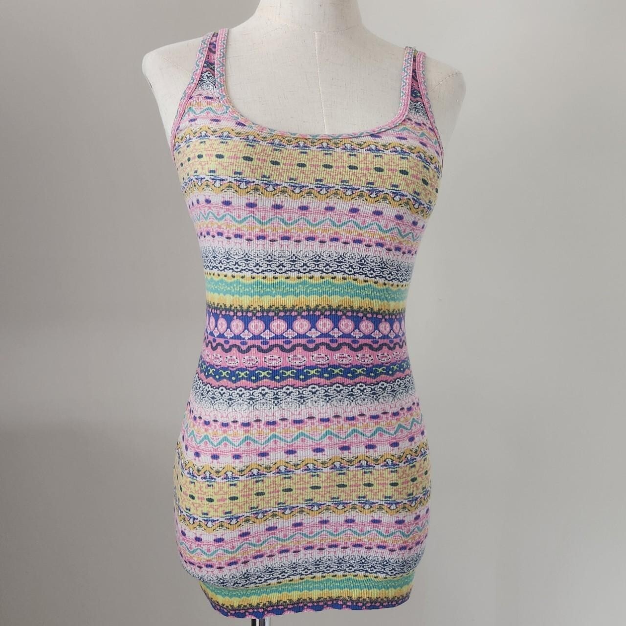 MOSSIMO 2000s Pink/Yellow Multi-Colored Tunic Tan… - image 1