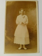RPPC Vintage real photo Postcard Woman With Bow and Glasses Unposted   inv1