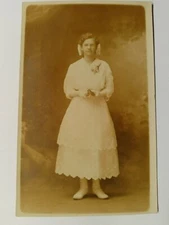 RPPC Vintage real photo Postcard Woman With Bow and Glasses Unposted   inv1