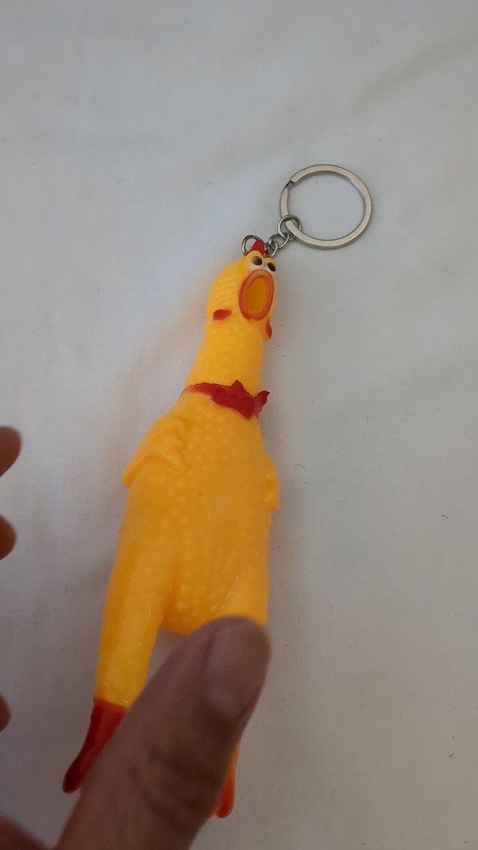 Shrilling 6 in Chicken Keychain Yellow Rubber Squeeze Squeak