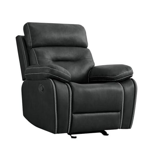 Leather Recliner Chair Manual Sofa Rocker for Adults with Overstuffed Arm for