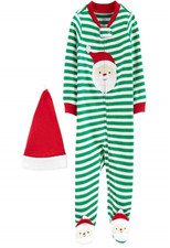Just One You by Carter's Green Stripe Santa 2 Piece Sleep N' Play Footed Sleeper