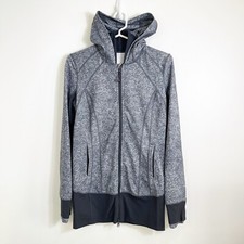 Lululemon Daily Practice Jacket Rio Mist White Black Deep Coal Zip Up Hood 6