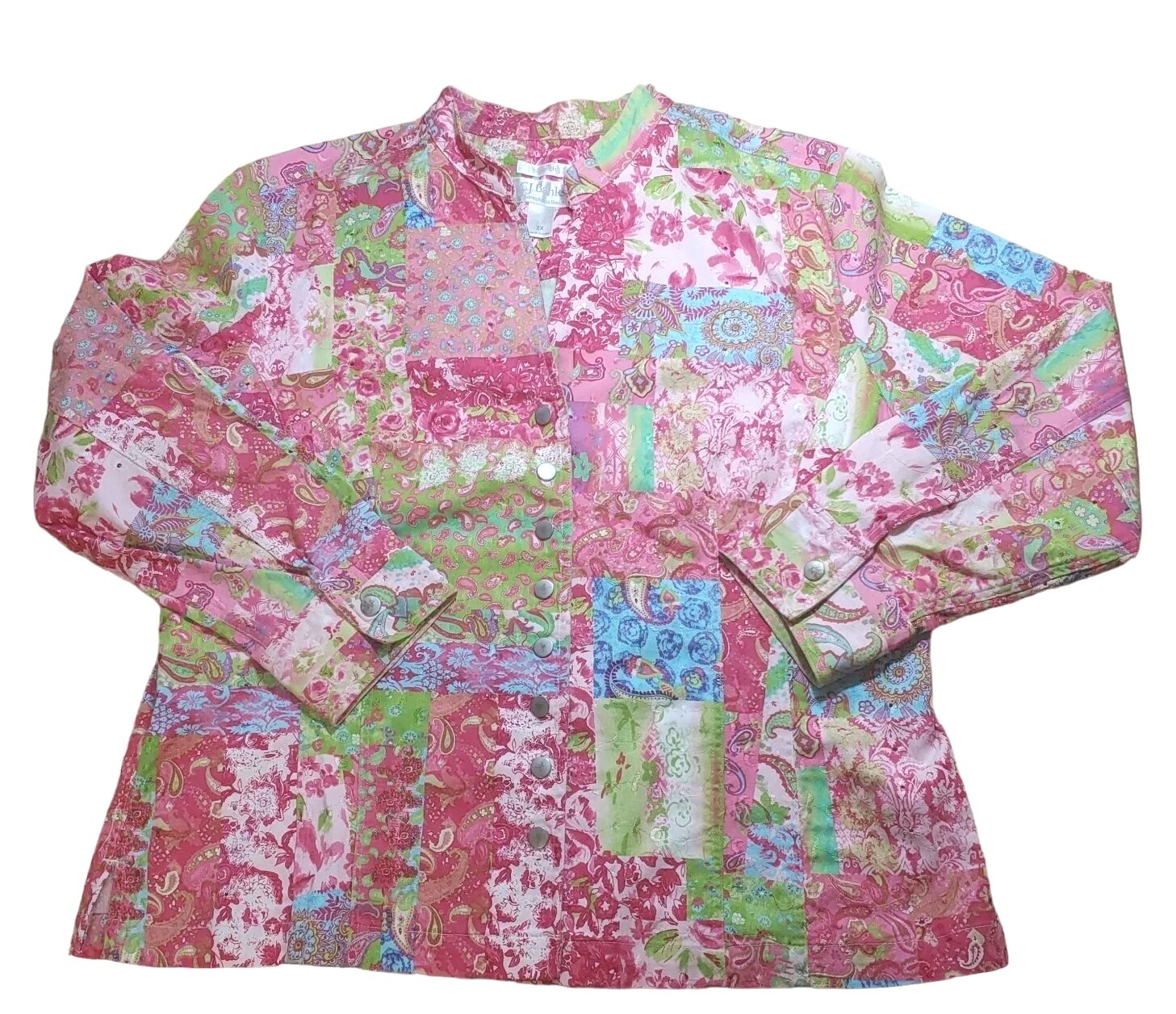 Boho Patchwork Denim Jacket Plus 2X Pailsey Eyele… - image 2