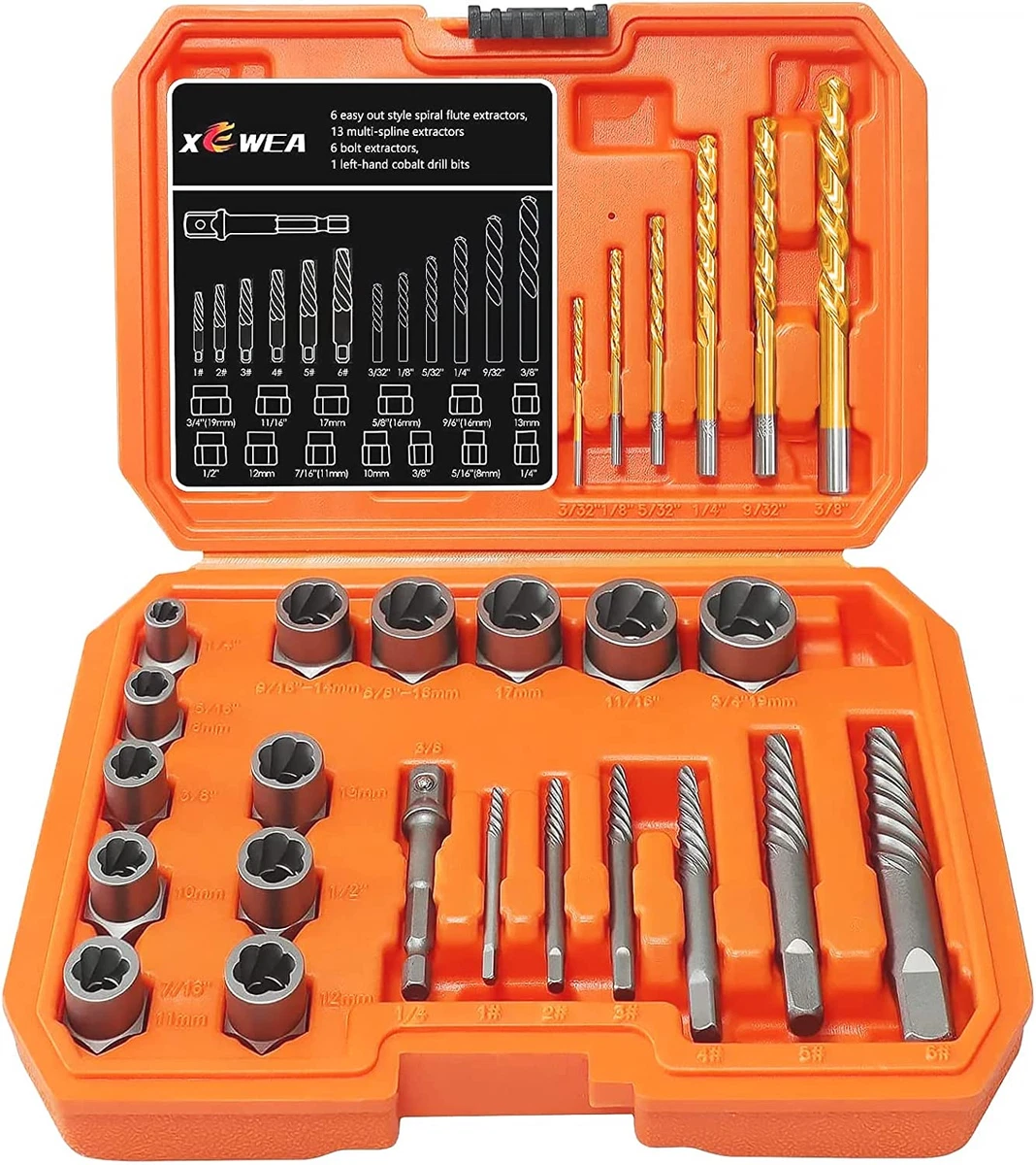 26PCS Screw and Bolt Extractor Set with Left Hand Drill Bit Kit