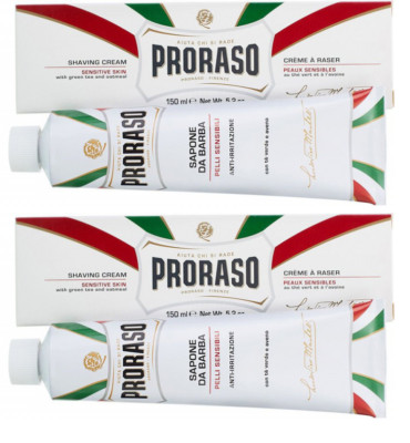 Proraso Shaving Cream with Green Tea & Oatmeal, Sensitive, White, 5.2oz (2 Pack)