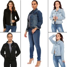 Enzo Womens Denim Stretch Jacket Ladies Classic Button Up Casual Coat Uk Sizes