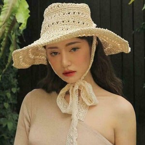 Women-Lace-Straw-Beach-Hat-Wide-Brim-Sun-Cowboy-Foldable-Floppy-Exotic-Cap-Jd-uk