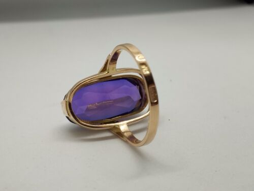USSR Vintage Original Soviet Rose Gold Ring with Amethyst (lab. created) 583 14K - Picture 5 of 11