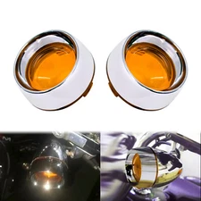 Chrome Bullet Turn Signal LIght Visor Amber Lens Cover Fit For Harley Sportster