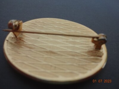 Broche Vintage Ovale Damasquinée Or De Tolède - Laiton Gravé, Très Bon état