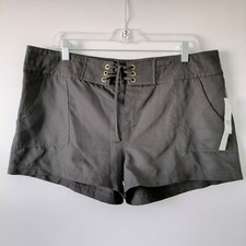 NWT La Blanca Womens Black High Rise Flat Front Lase Up Chino Shorts Size L