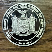 New York State Seal 1 Troy Oz Sterling Silver Round Medal - Ships Free 99.12 per troy oz