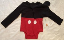 Disney Mickey Mouse 2pc Set Long Sleeve Bodysuit w/ Cap Hat Sz 18-24 Mo NWT