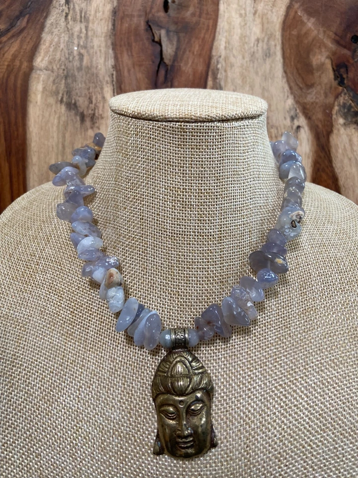 Ожерелье с синим авантюрином - кулон Будды - Изображение 3 из 4