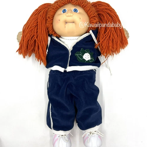 Vintage 1982 Cabbage Patch Doll Red Hair Blue Eye Pig Tail Tracksuit & Sneakers