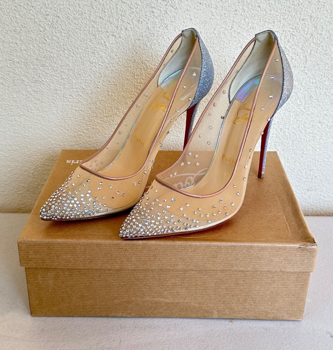 Christian Louboutin Mini Glitter Follies Strass Pump, Size 40