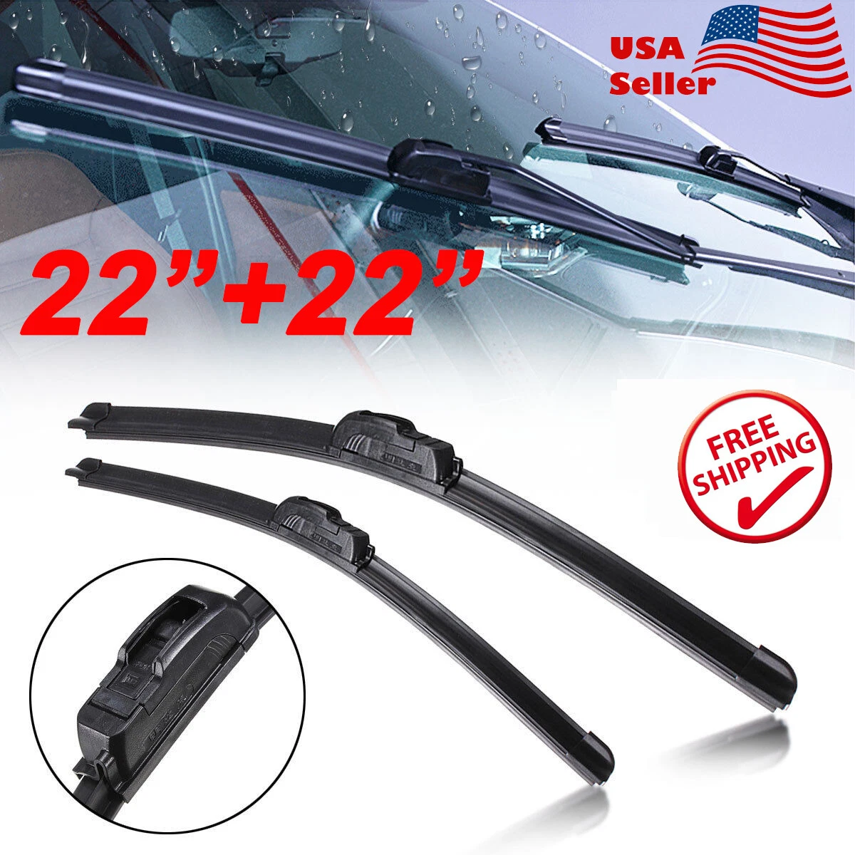 22-Inch Dual All-Season Hybrid Silicone Bracketless Windshield Wiper Blades