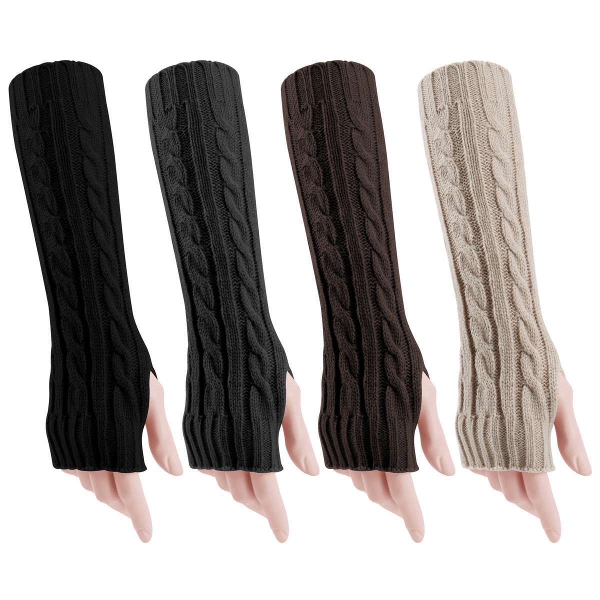 Women Long Half Finger Fingerless Gloves Arm Hand Warmer Knitted