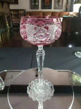 Wine Hock glass Cranberry Red Cut clear Crystals Val Saint Lambert Saarbrucken