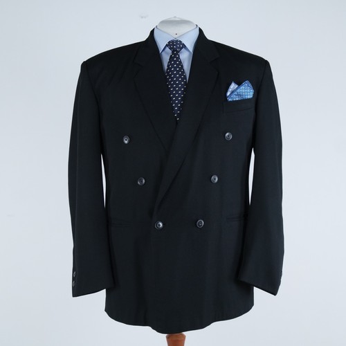 Mens Black Double Breasted Blazer 48R UK Size Sport Coat Vintage Jacket - Picture 4 of 12