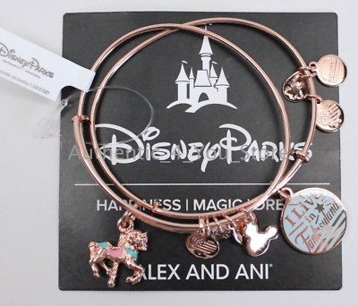 New Disney Parks Alex and Ani Fantasyland Carrousel Horse Rose Gold  Bracelet Set