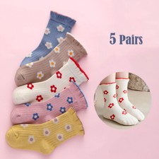 5 Pairs Kids Socks Children's Baby Girl Cotton Flower Sock Soft Breathable Socks