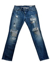 VNTG Levi's 501 Women  s Blue Jeans Sz 30 USA Sashiko Boro Ripped Patches Y2K