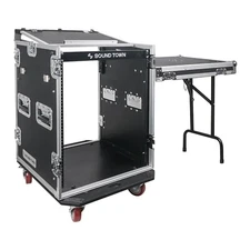 Sound Town 14U PA DJ Rack Road Case 11U Slant Mixer Top DJ Table (STMR-14UWT)