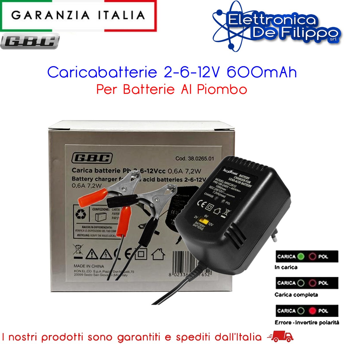 Caricabatteria Per Batterie Al Piombo - 2V/6V/12V, 600mA, Con Protezioni - Foto 9