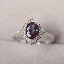 Alexandrite Ring 925Sterling Silver Ring Color changing Stone Ring Oval Cut Ring