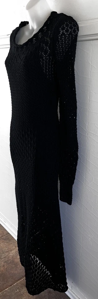 Nuevo sin etiquetas Nuevo Maxi Vestido Free People Dia Crochet Tejido Abierto Negro L/S Ajustado Talla XS Foto 4 de 4