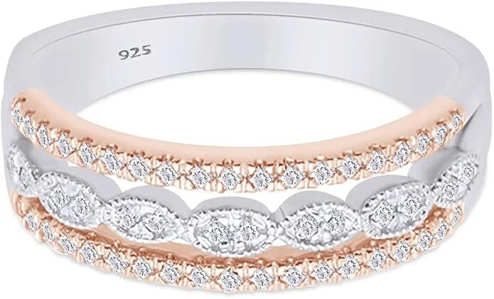 1/4ct Natural Diamond Two-Tone Stackable Wedding Band Ring in Sterling Silver - Image 3 of 4