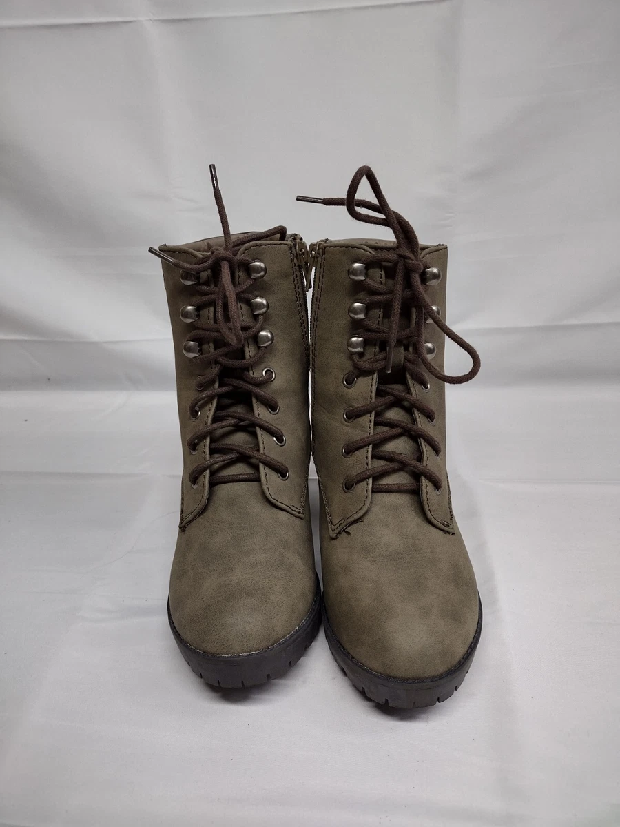 Bronx military green boot brown heel comfortable new laces size 7
