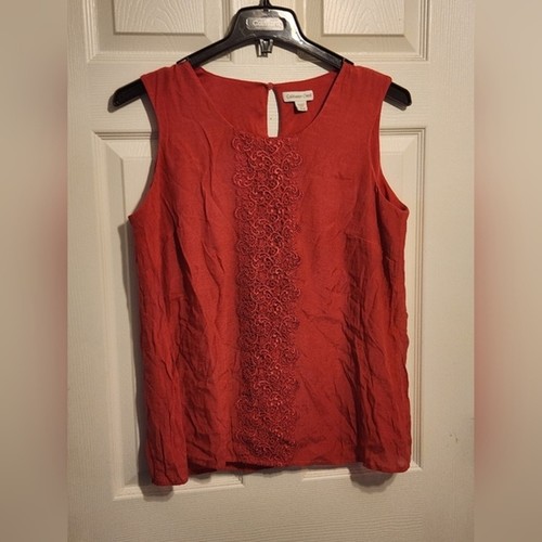 Coldwater Creek Shell Top Plus Size 16 Lace Detail Magenta Lined Keyhole Back