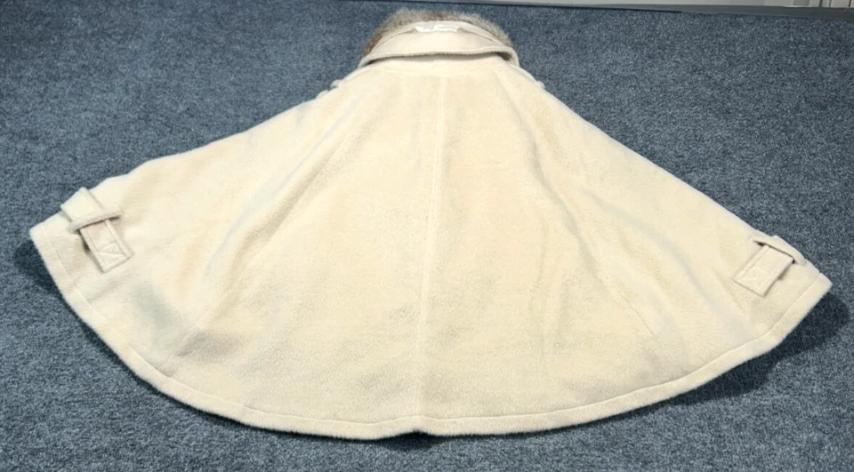 Ank Rouge Size Medium Color Beige Faux Fur Collar Cape Coat Poncho - Image 2 of 4