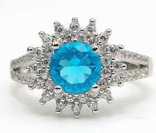 3CT Blue Topaz  White Topaz 925 Solid Sterling Silver Ring Sz 7 IB2-7