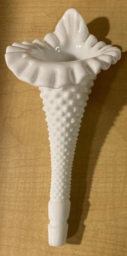 Single Fenton Hobnail White Milk Glass Epergne Horn 8.25" Long Excellent
