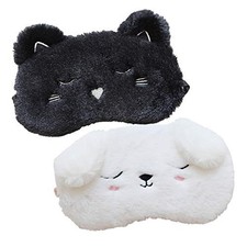 Shinywear 2 Pcs Cute Sleepping Eyemask Black Cat White Dog Animal Cartoon